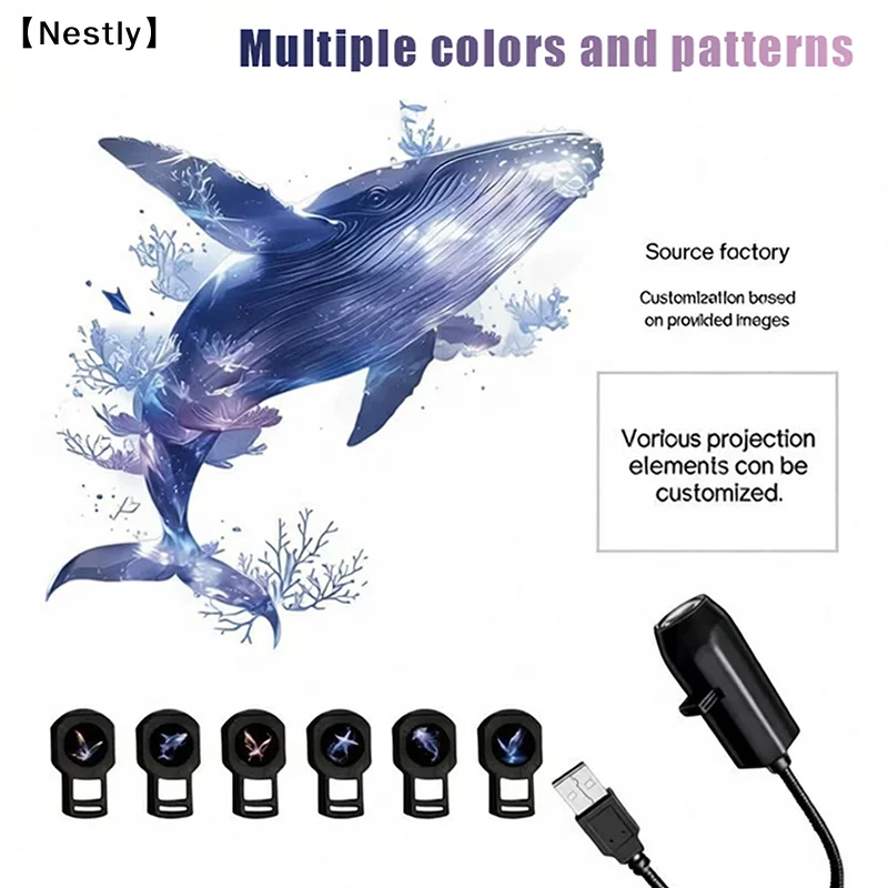 

LED USB Projector Light 3/6pcs Projection Patterns- Adjustable Whale Butterfly Jellyfish Starfish Night Light Gift〔Nest〕