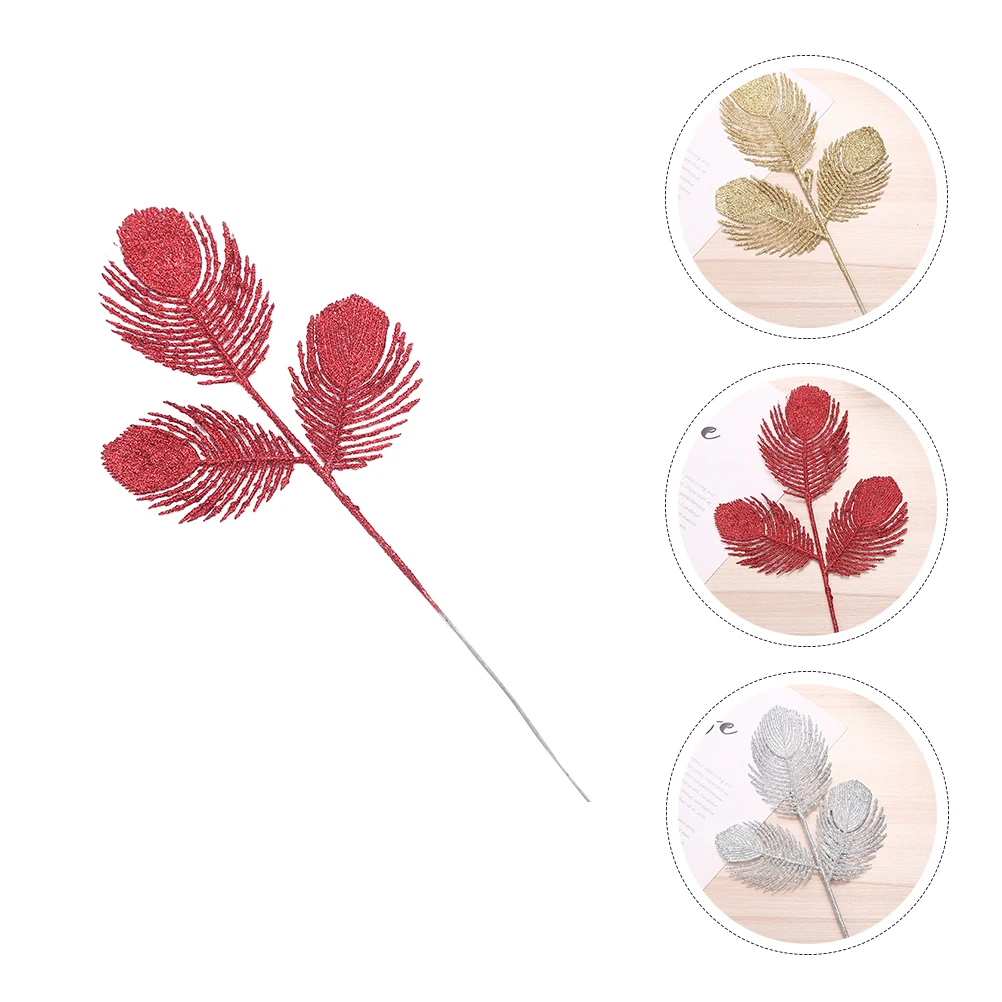 

10 Pcs Christmas Tree Decoration Artificial Leaves for HolidayHollowed Glitter Powder Fake foliage