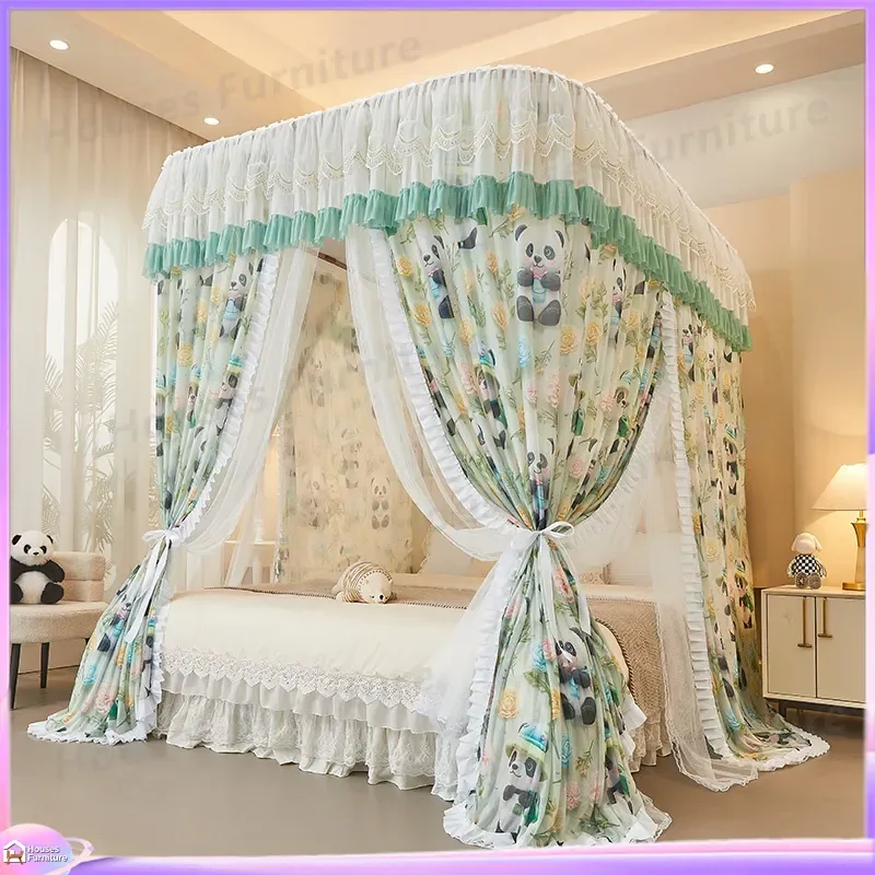 Guide rail double-layer floor-to-ceiling palace mosquito net double track column can be lifted and lowered household