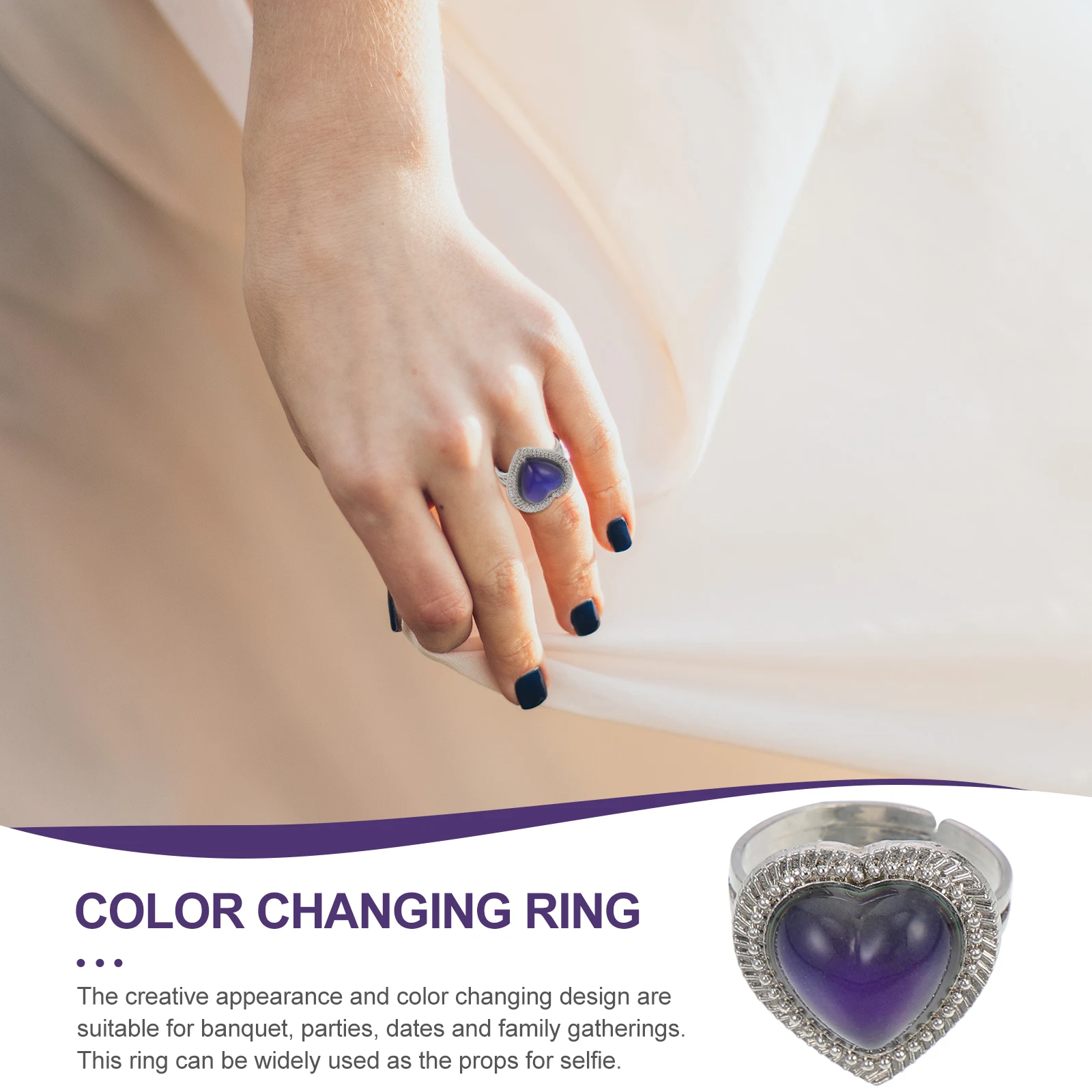 سبيكة المزاج الدائري لسيدة قابل للتعديل الأحجار الكريمة اللون تغيير القلب العاطفة البنصر استشعار درجة الحرارة الإكسسوارات #5