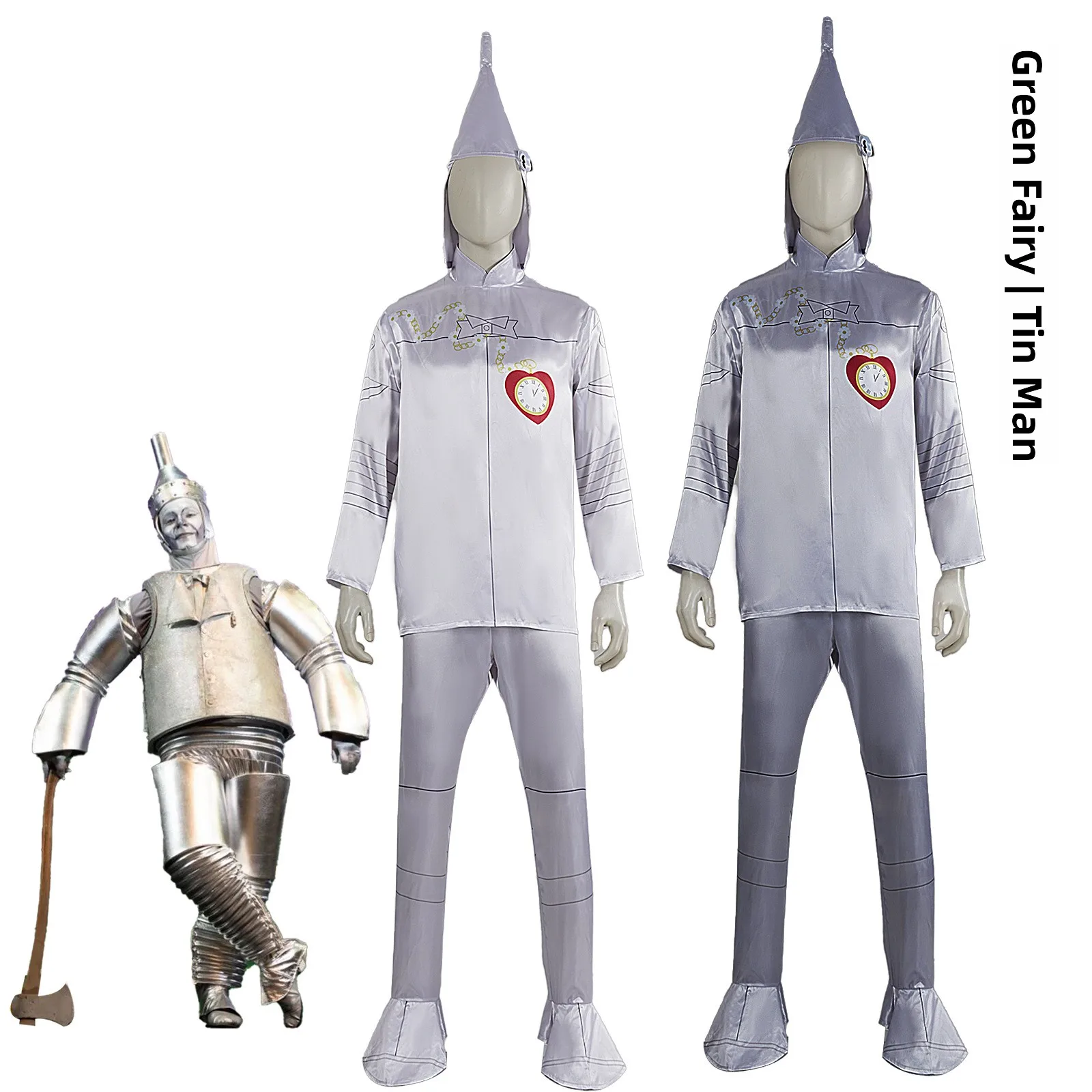 

Adult Unisex Halloween Tin Man Costume Green Wizard of Oz Men's Women's Iron Man Suit Carnival Masquerade Party Attire