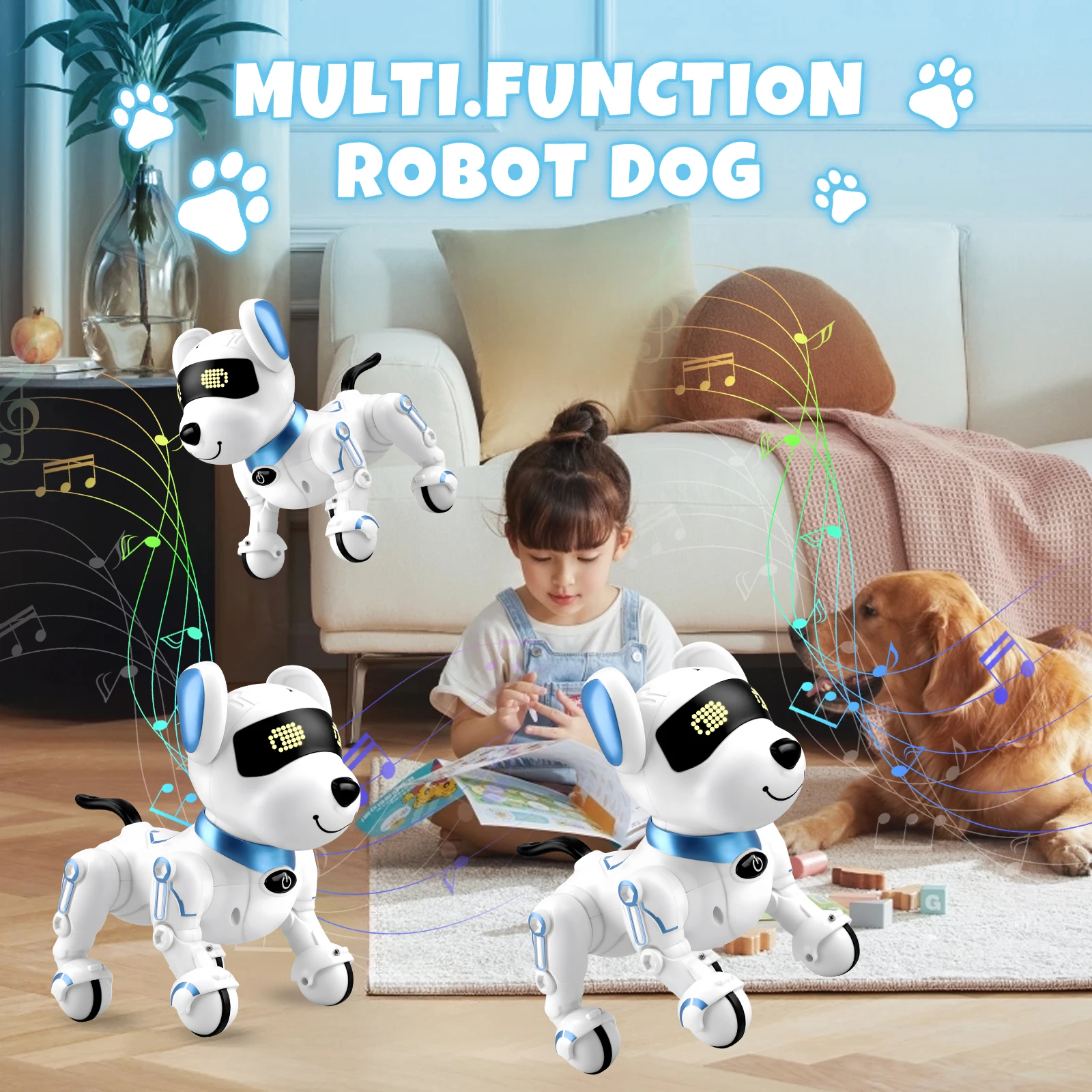 Perro robótico con Control remoto inteligente, sonido electrónico simulado, música para caminar, comando de canto, juguetes programables para niños