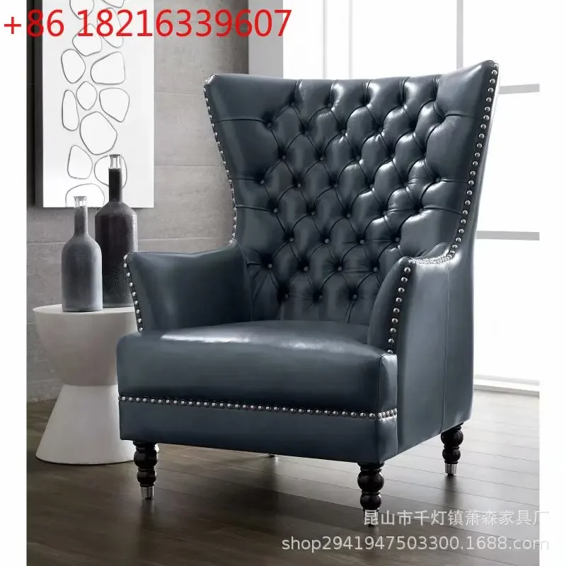 TAO American simple leather art single sofa living room pull button soft bag high back leisure tiger chair