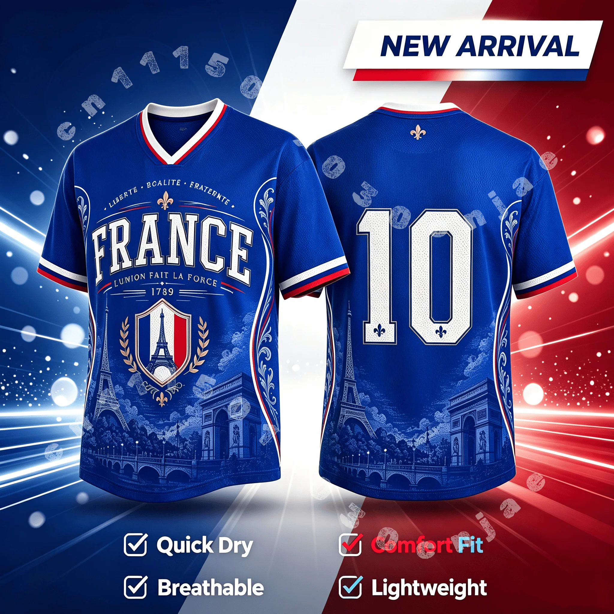 2026 French Fan Uniform Football Print Breathable V-neck Mesh Football T-shirt Is A Must-have for Fans Family Kids Tees Fashion