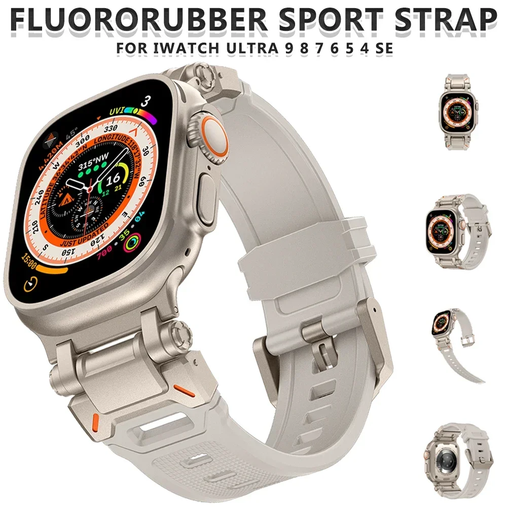 Fluororubber Strap for Apple Watch Band Ultra 2/1 49mm 45mm 44mm 42mm Sports Band for IWatch Series 9 8 7 6 5 4 3 SE Accessories