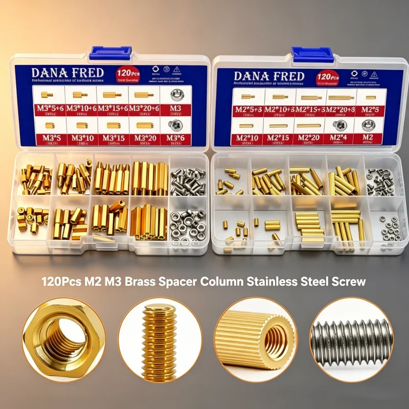 120Pcs M2 M3 Brass Spacer Column Stainless Steel Screw Nut Assortment Hex Isolation Support Pillar Hardware Kit