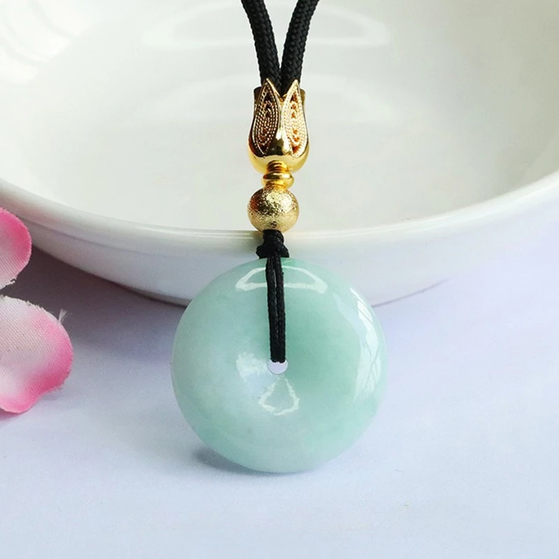 

New Natural A Good Jadeite Peace Buckle Donut Pendant Necklace Carved Charm Jadeite Jewelry Fashion Amulet Gifts Certificate