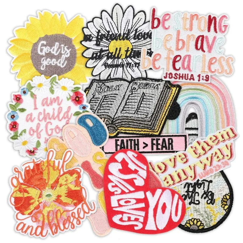 

Jesus Faith God Flowers Child Iron-on Embroidery Badge Patches DIY T-shirt Backpack Clothing Appliques Sticker