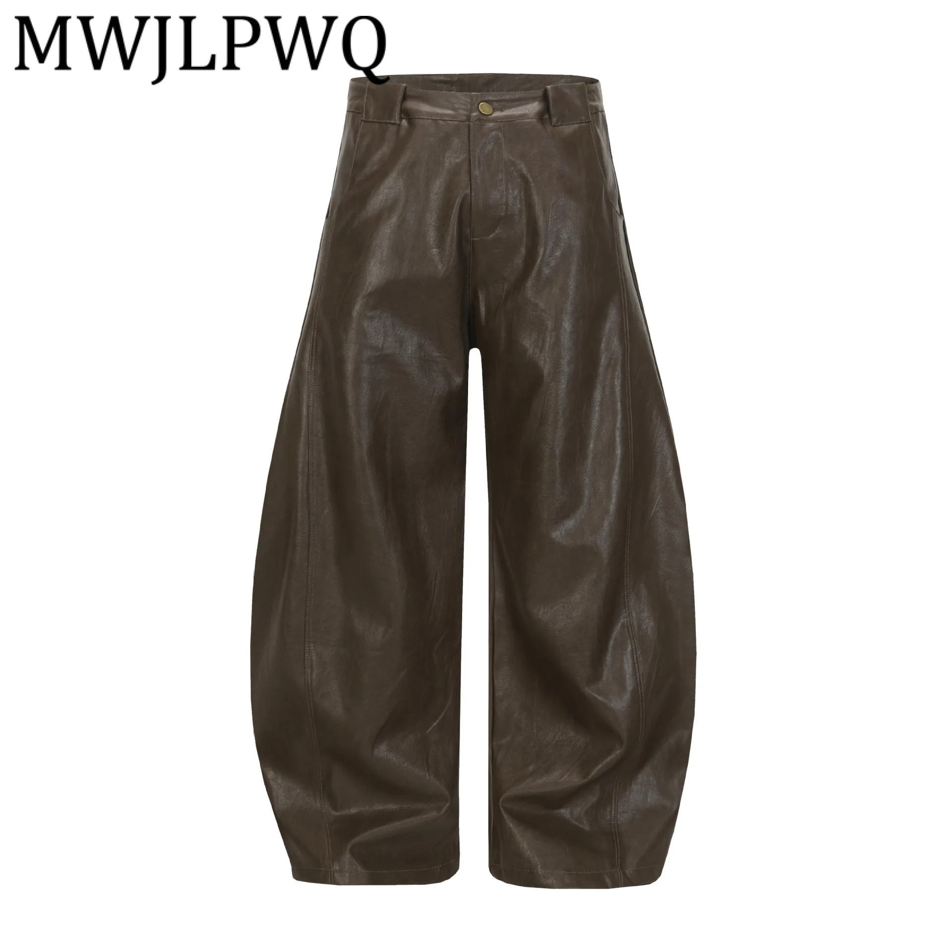 MWJLPWQ Modish 2025 الخريف جديد الأمريكية المنجل بنطال جلدي الذكور الهيب هوب نمط تقسم الأساسية بناطيل كاجوال الشارع جديد 21463