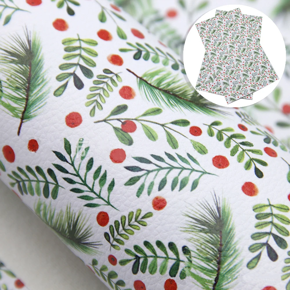 5Pcs 20*33cm Christmas Day Print Faux Leather Sheet Synthetic Leatherette Fabric For DIY Hademade Material Crafts Accessories