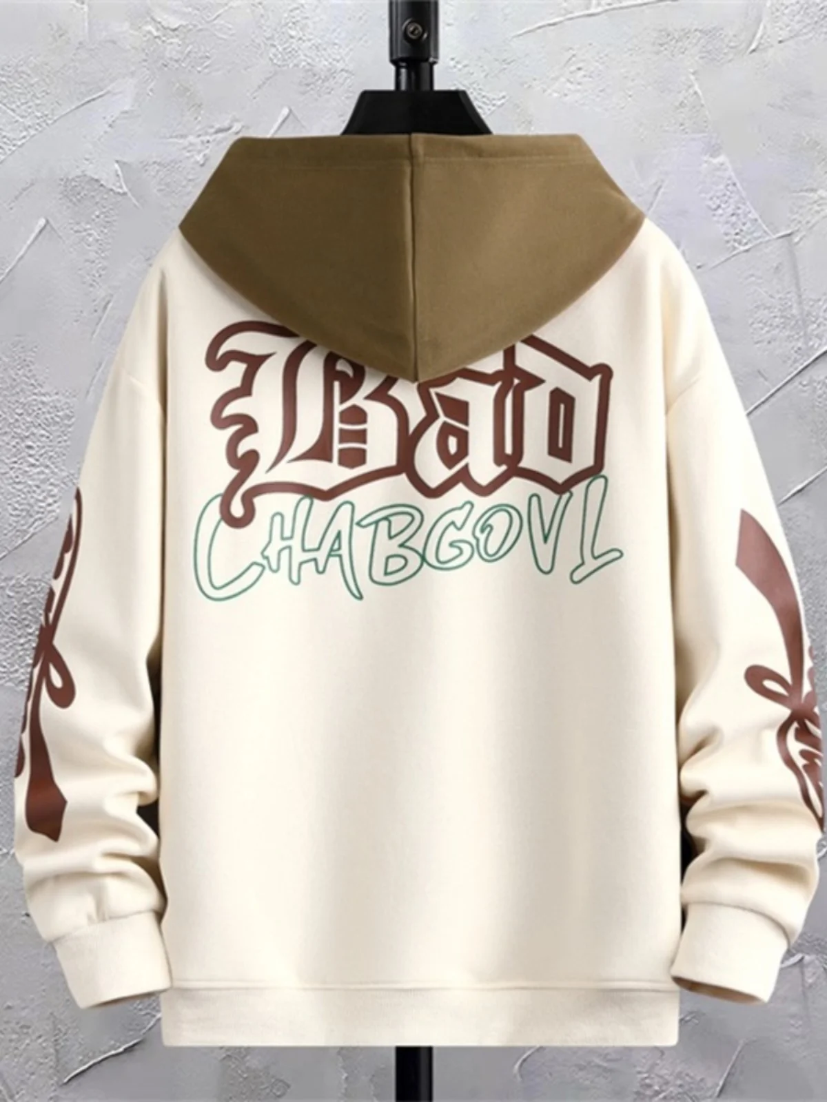 

Hooded Sweatshirt Men's Spring Autumn Letter Print Hong Kong Style Jacket Trendy Youth Casual Winter Fleece Lined No Brand