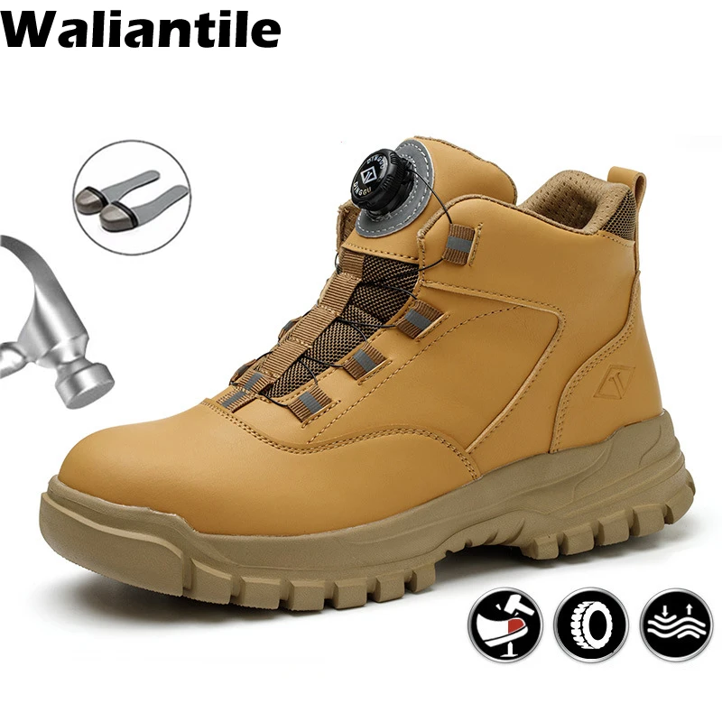 Waliantile Lace Free Men Safety Boots For Industrial Waterproof Work shoes Steel Toe Puncture Proof Indestructible Safety Boots