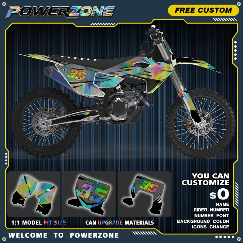 Powerzone Chrome Holographic Sticker For Husqvarna TE FE 2024-2027 TC FC TX FX 2023-2026 Motorcycle Custom Decal Graphic Kit 05