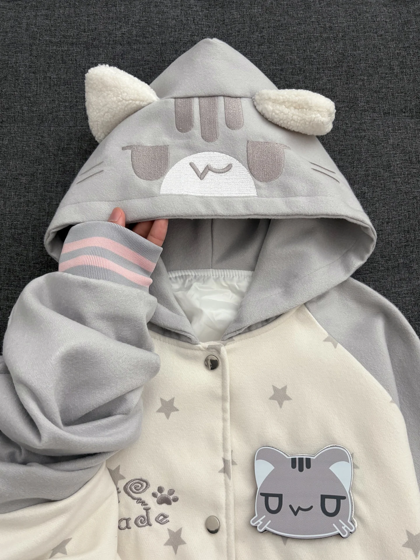 

Корейская милая толстовка с вышивкой, женская свободная толстовка на липучках, кардиган с открытыми рукавами, длинное зимнее пальто