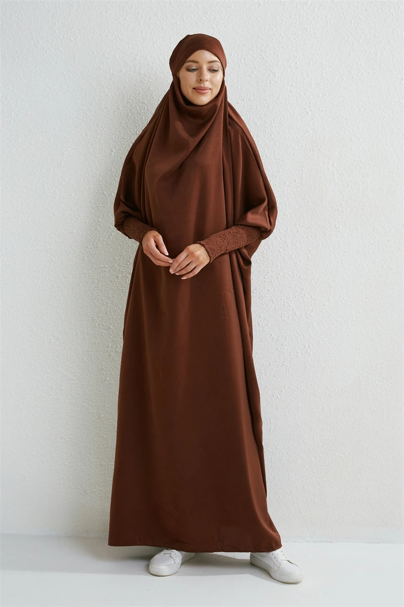 Abaya musulmane à capuche et manches smocks pour femmes, robe de prière une pièce, vêtements islamiques, Jilbab, dubaï, saoudien, noir, modestie