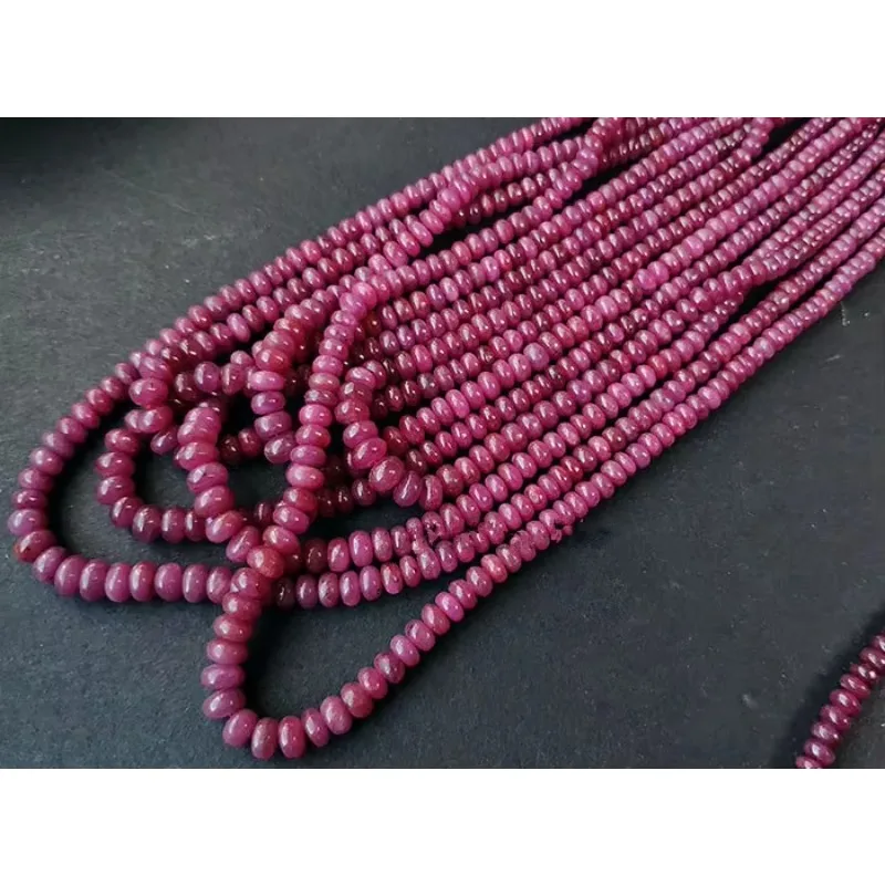 Wholesale High-Quality 2025 AA Red Ruby Roundel Beads - 3/5mm Natural Charm Elastic Gemstone 34cm for DIY Jewelry