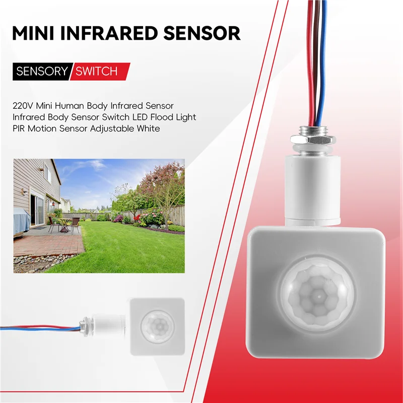 ABDE-220V Mini capteur infrarouge de corps humain capteur de corps infrarouge interrupteur LED projecteur PIR capteur de mouvement réglable