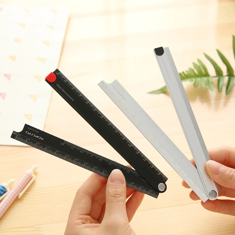 90 degree Aluminum Alloy Metal Foldable Ruler 15cm-30cm Folding Simple Design Stationery Urban Monochrome WSG-CLUW30