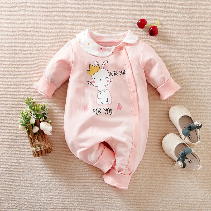 Spring and Autumn New Fashion Baby Bodysuit Newborn Girl Baby Cute Rabbit Fake Two Bowtie Long Sleeve Pure Cotton