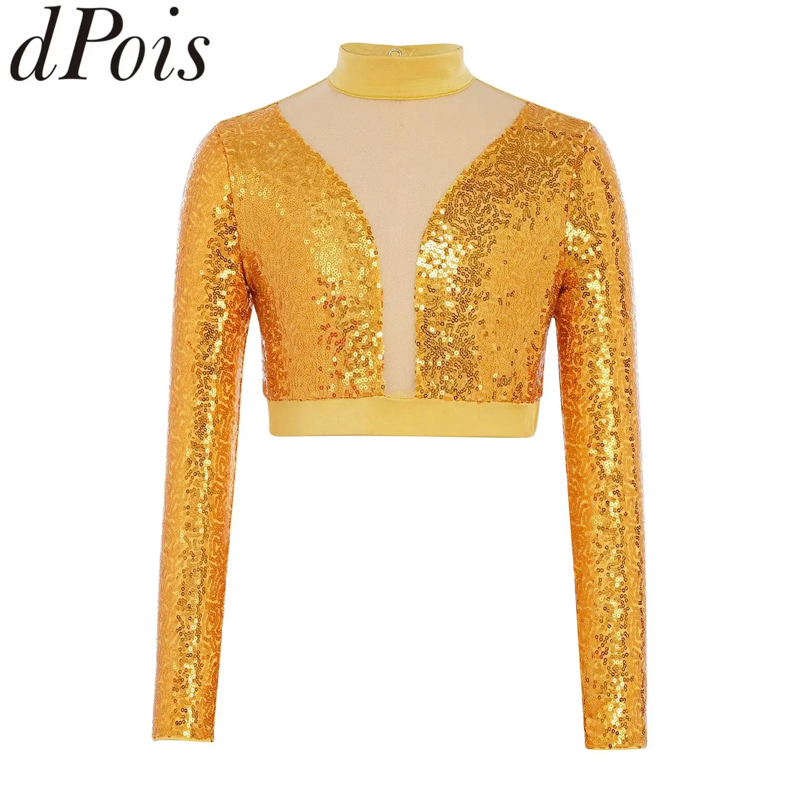 

Детские топы для девочек: джазовые, лирические, современные, балетные костюмы, рубашки с длинным рукавом, сетчатые, с пайетками, для фигурного катания, укороченные