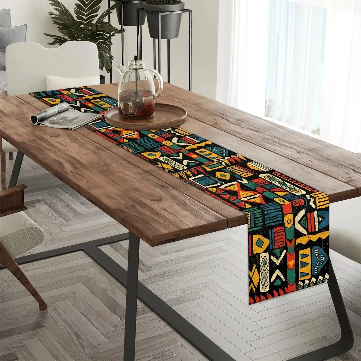 Western Native Boho Aztec Linen Table Runner Dresser Scarves Farmhouse Kitchen Dining Table Runners Holiday Party Decorations