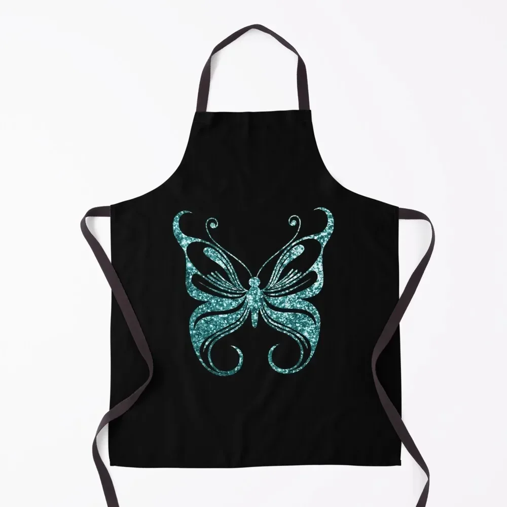 

Sparkling Butterfly in Teal Apron Beauty Kitchen on the wall Apron