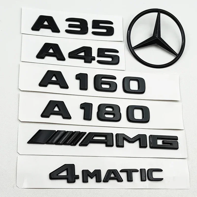 

For Mercedes Benz W176 W177 3D ABS Black A35 A45 A160 A180 A200 A250 Logo Letters 4MATIC Badge Car Rear Star Sticker AMG Emblem