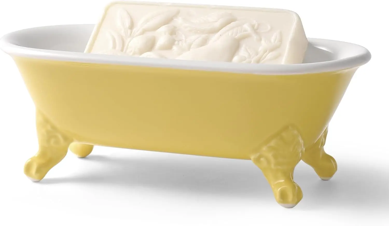 

6.5" Vintage Clawfoot Bathtub Soap Dish, Ceramic Bar Soap Holder & Sponge Tray for Bathroom Kitchen Decor