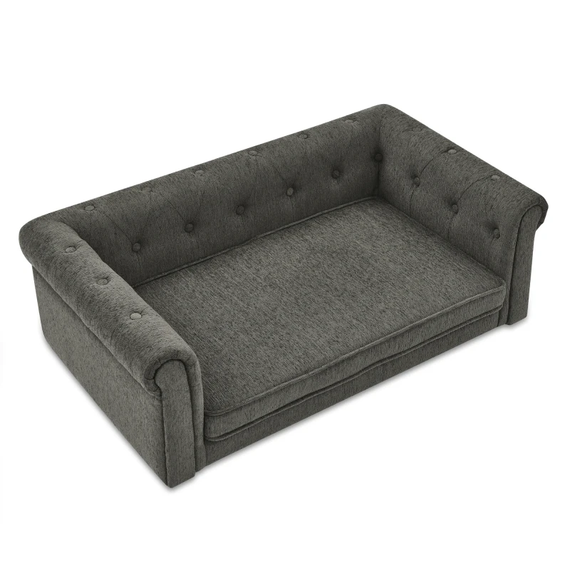 Pet Sofa with Arc shaped Backrest and Armrests Contemporary Rectangular Pet Sofa Crafted From Breathable Linen