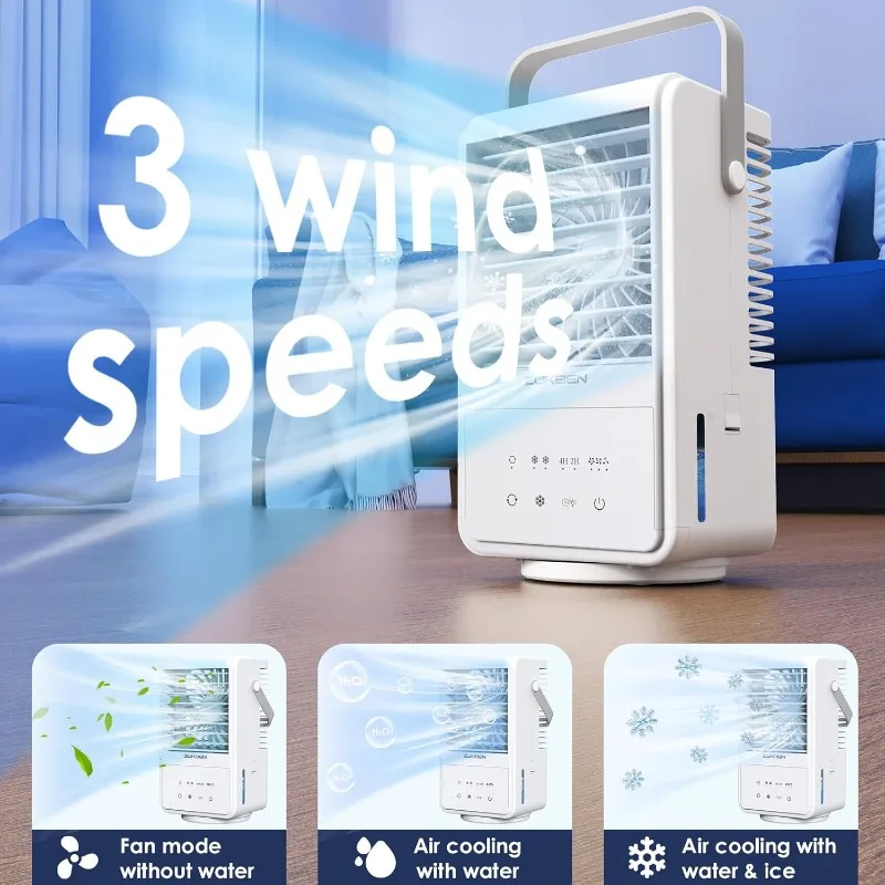 Climatizzatori portatili, unità CA portatile 4 in 1 con 3 velocità 2 nebulizzazione, 90 °   Ventola di raffreddamento oscillante con timer 7 colori notturni