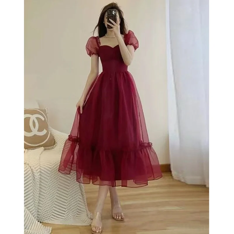 

Ele Red Wedding Dr Fem Korean Sle Long Evening Gown ort Sve High Ne Line Bodycon Sle for Engagement Part...