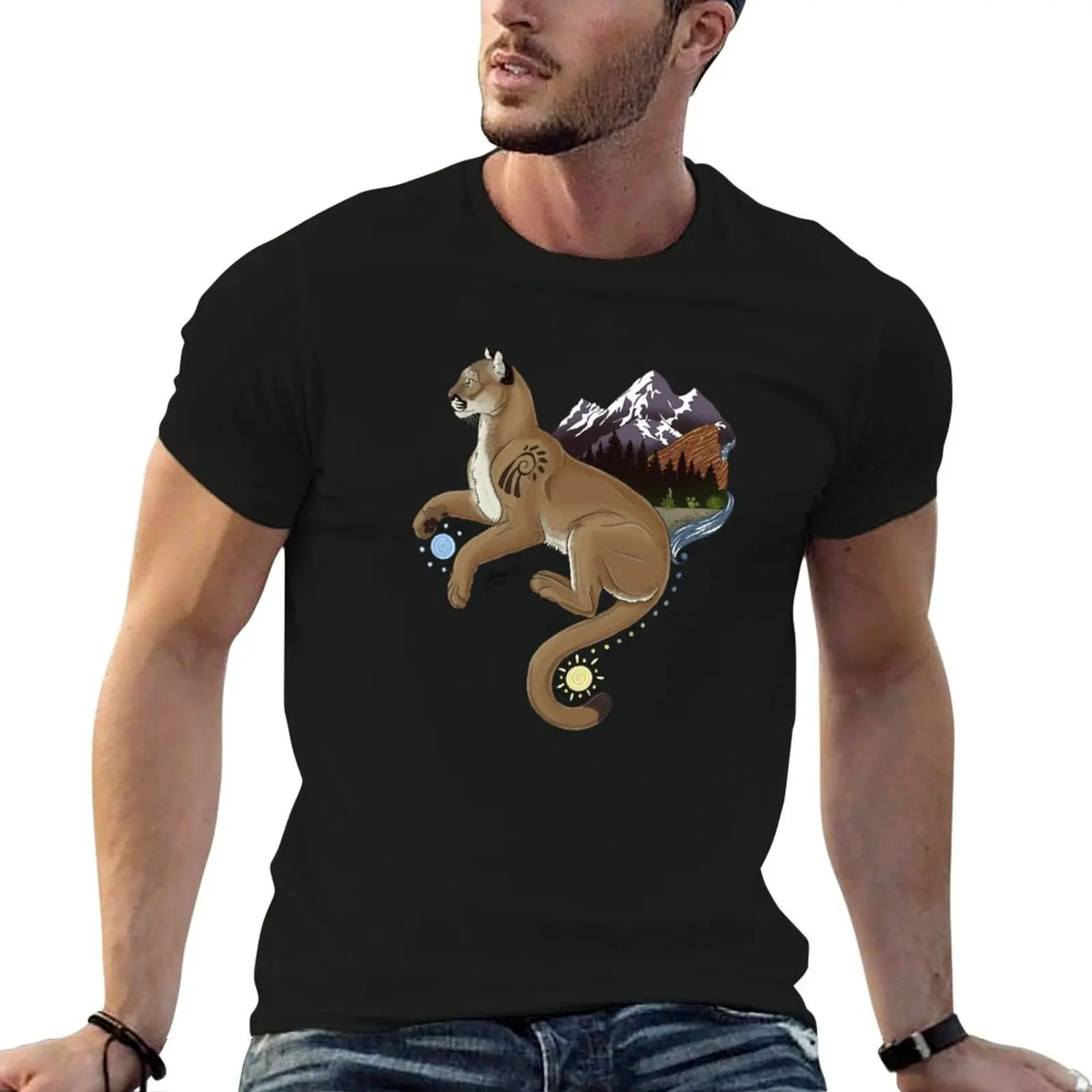 Mountain Lion and Habitats T-Shirt anime t shirts plus size tops man clothes shirts graphic tee mens funny t shirts