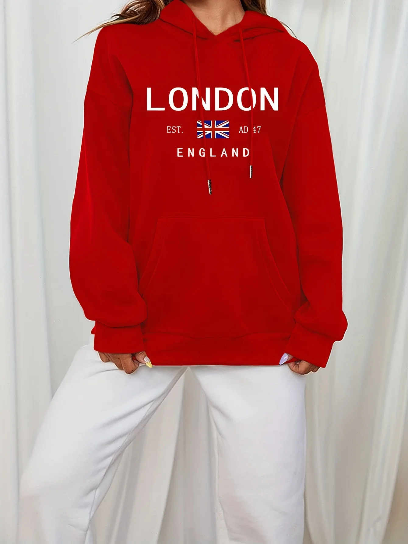 Vibrant London Print Drawstring Hoodie Fashion Hoodies with Kangaroo Pocket Casual Long Sleeve Soft FleeceWomen's Clothing