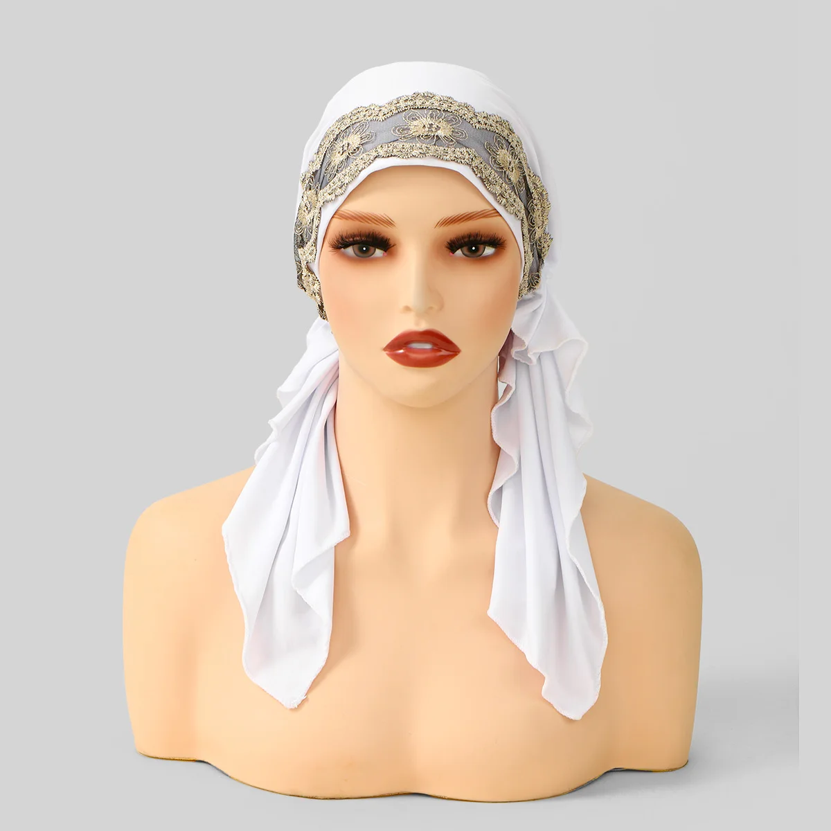 New Lace Embroidery Instant Hijab for Muslim Women Crystal Hemp Bonnet Elastic Tie Back Undercap Inner Cap Solid Base Hat Turban