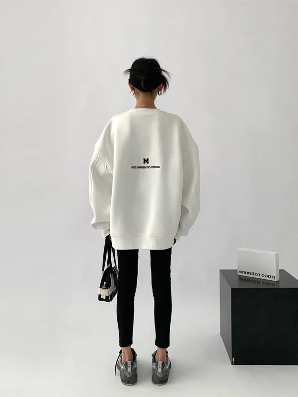 Otoño Invierno mujer Slim Fit Fce forrado impreso sudadera bordado pesado Faionable ropa de abrigo Casual suelta