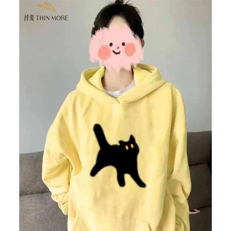 2023 Autumn/Winter New Fashion Simple Cotton Thread Loose and Slim Long Sleeve Hooded Front Shoulder Sweater Women's Ins Style