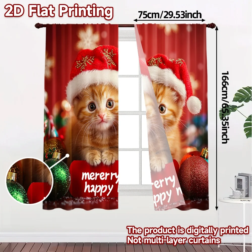 2pcs,Curtains Cute Kittens Merry Christmas Happy New Year (3) Contemporary Modern Curtains Versatile 100% Polyester Curtains