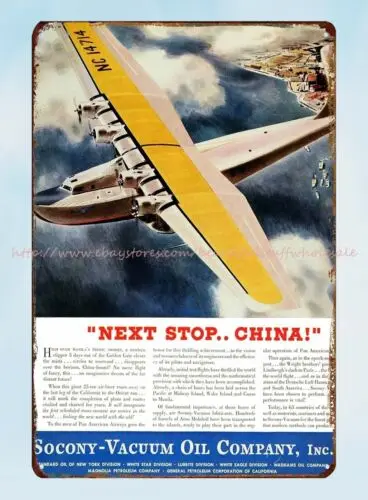 purchase art 1935 Next Stop China Socony vacuum Oil Company metal tin sign