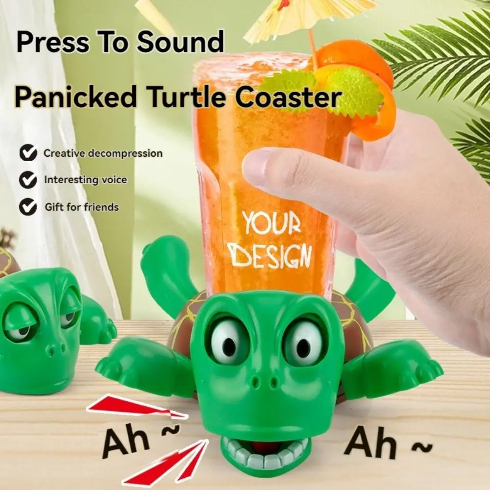 Press To Sound Panicked Turtle Coaster Creative Gaping Eyes Turtle Base Cup Mat Funny Expression Frightened Water Cup Pad Gifts