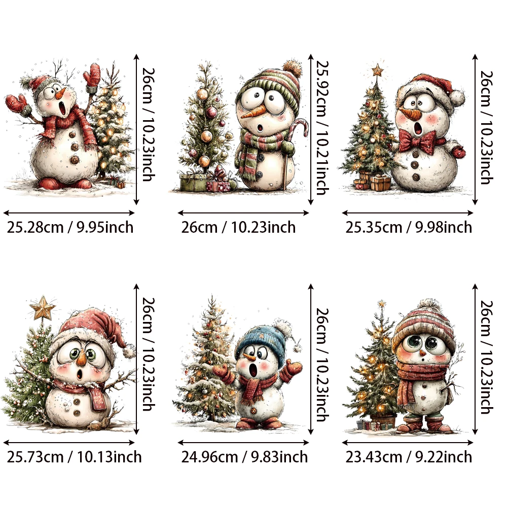 Pegatinas con patrón de vinilo de transferencia térmica para árbol de Navidad, muñeco de nieve sorpresa divertido, colores vibrantes, fáciles de usar, impresión de ropa, 6 piezas