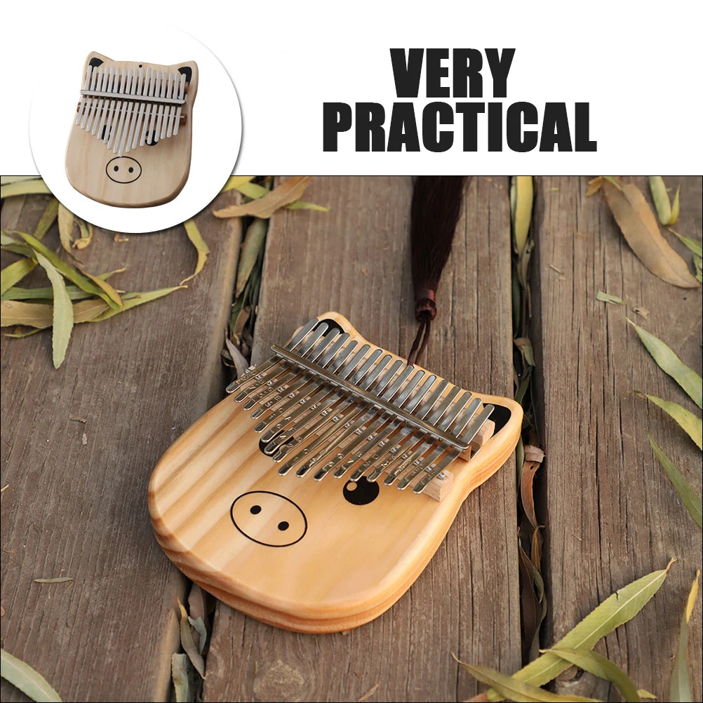 

1pc 17 Keys Practical Finger Piano Beginner Thumb Piano Portable Wooden Kalimba Pig Cartoon Design Durable Smooth Surface Easy