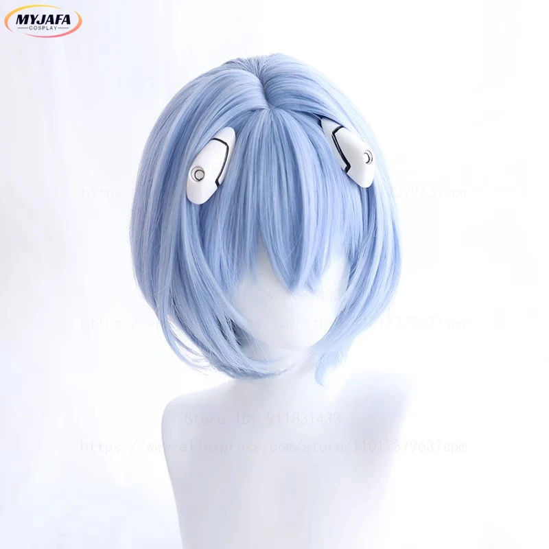 Hochwertige Anime Rei Ayanami Cosplay Perücke EVA Kurze Blaue Kopfhaut Hitzebeständige Kunsthaar Halloween Party Perücken + Perückenkappe – Detail 1