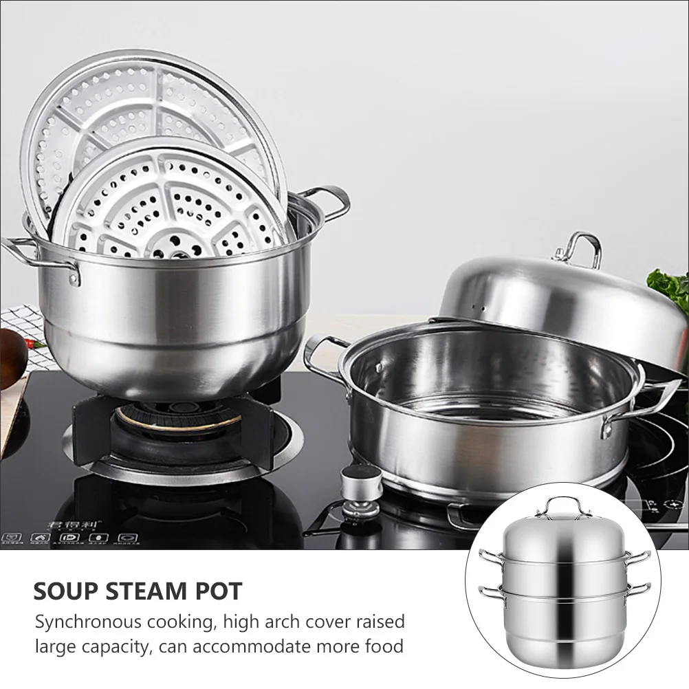 

1pc Stainless Steel Steamer Pot 28Cm Three-Layer High Arch Cover Large Capacity For Induction Gas Stove Kitchen Accessories
