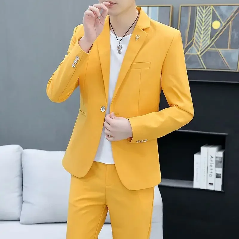 Cropped Single Breasted Men\'s Suit Jackets Short Yellow Coat Male Blazer Vintage Luxury Designer Classic High Quality Original