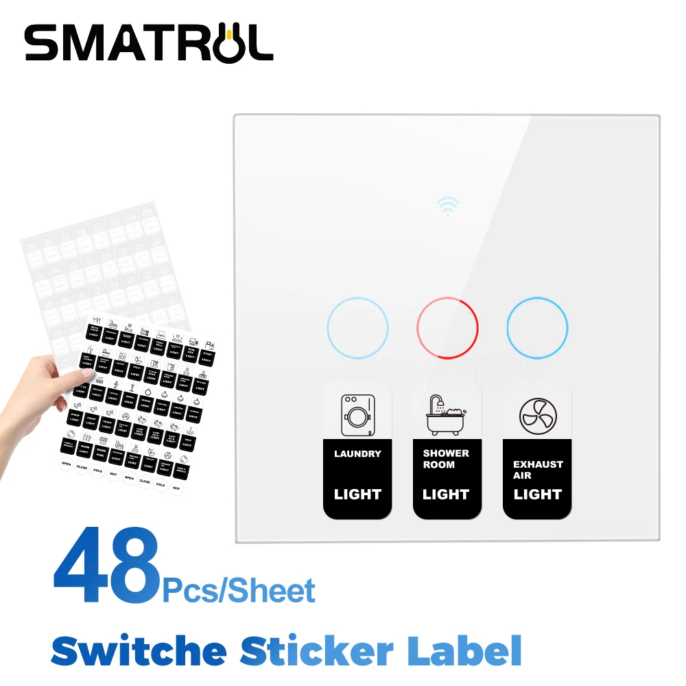 English Touch Switch Pattern Sticker Wording Label With Adhesive For Eu Us Brazil Smart Button Push Wall Wifi Light Switch