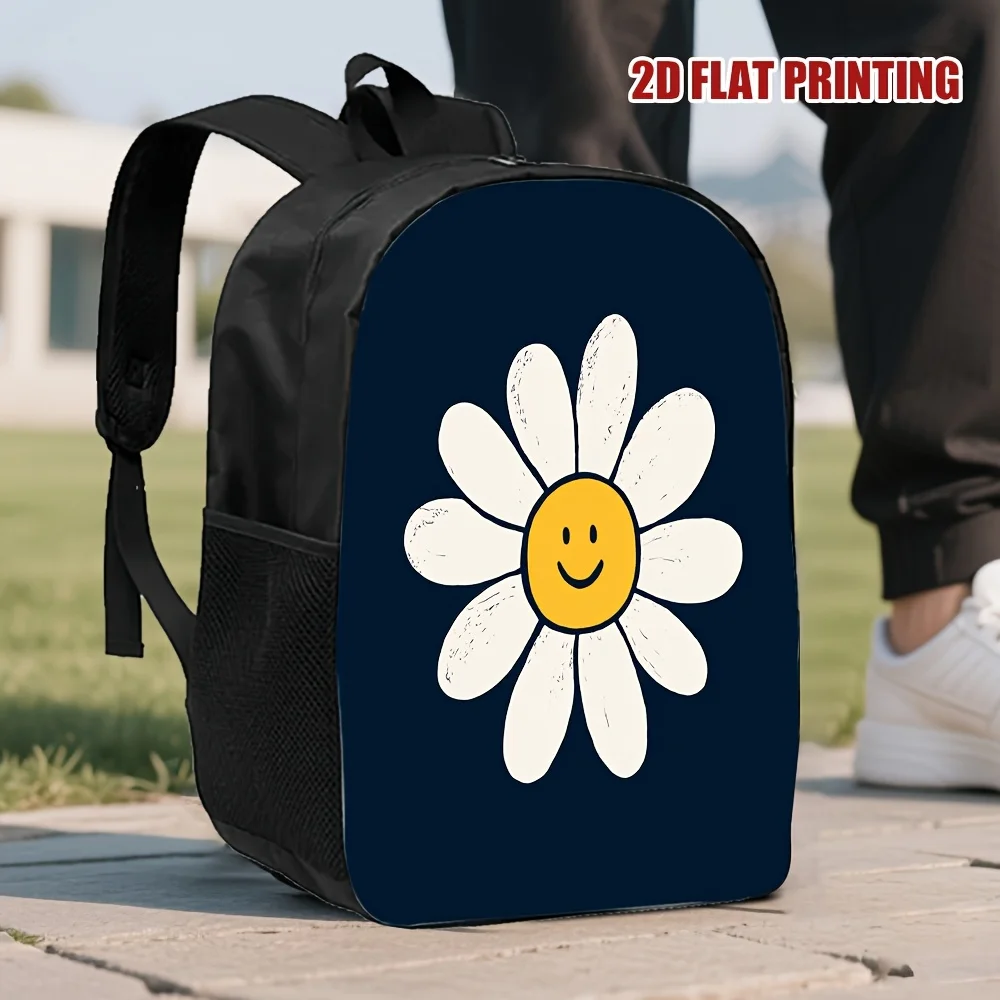 

1 Stylish Happy Daisy Printed Large Capacity Lightweight Travel Backpack - Adjustable Comfortable Strap, Washable Zipper Closure