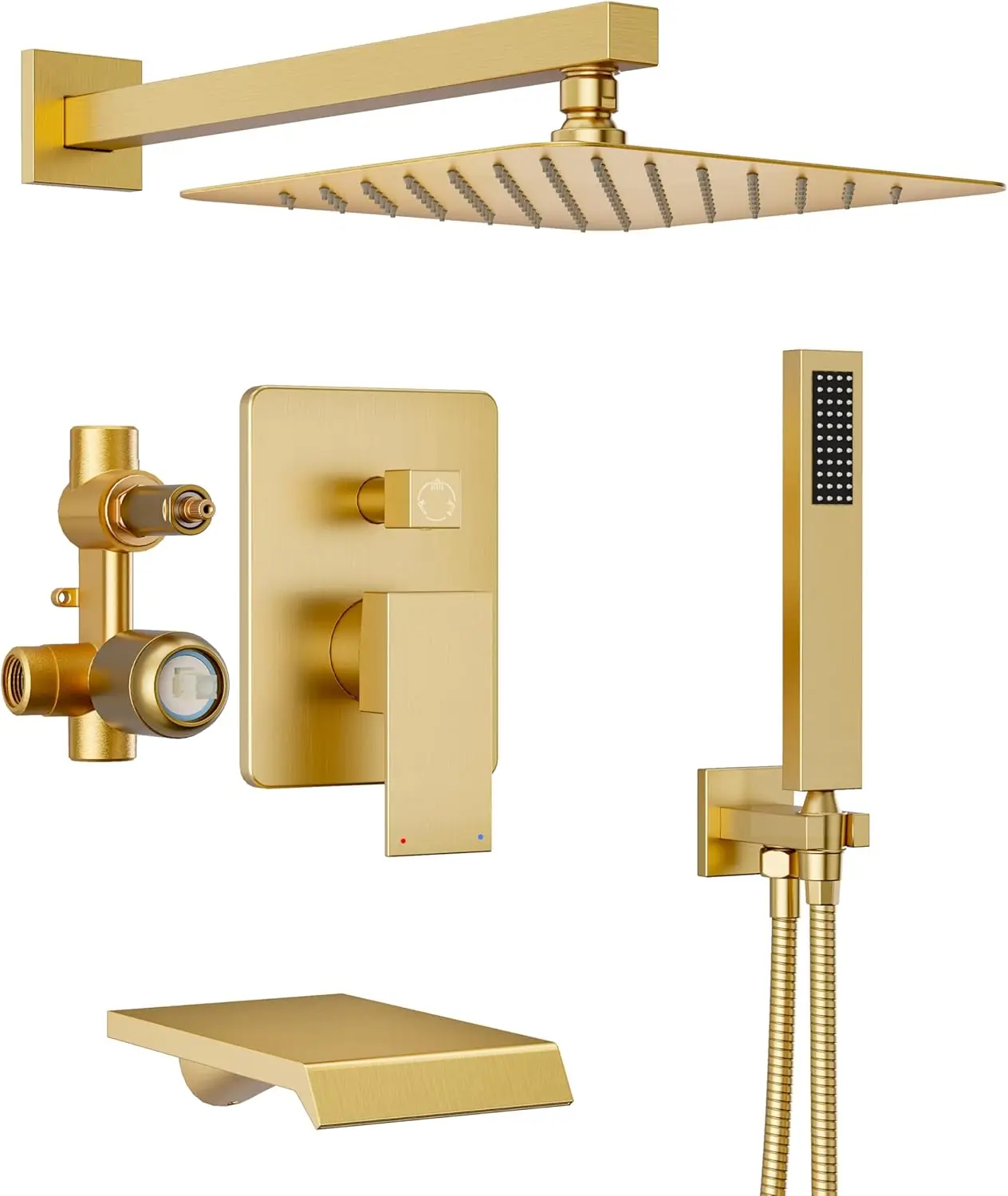 

All Metal Tub Shower System with 10" Rain Head & Handheld, Wall Mounted, Brushed Gold