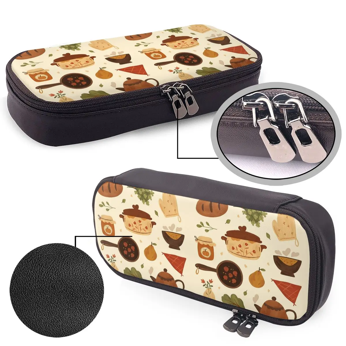 Cozy Kitchen Leather Pencil Case for Boy Girl Gifts Pen Box Pencil Bag Stationery Supplies Pen Holder Bag