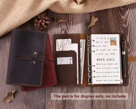 New Genuine Leather Journal Writing Notebook, A6 Ring Binder Refillable Diary Notepads, Vintage Handmade Travel Organizer