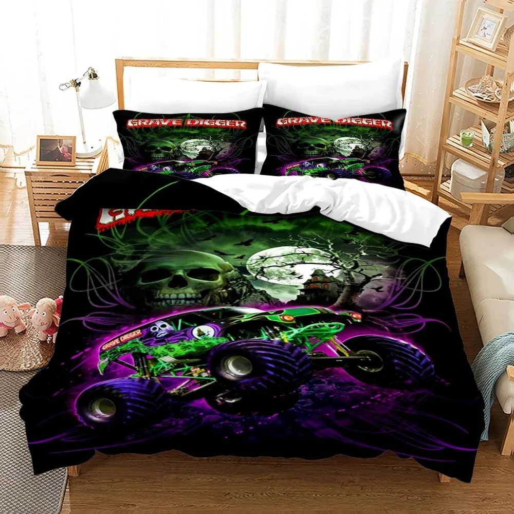 Monster Jam Bettwäsche-Set, Einzelbett, Doppelbett, Queen-Size-Bett, Monster Jam, F1-Bett-Set, Bettbezug-Sets für Erwachsene und Kinder, 3D-Druck 022